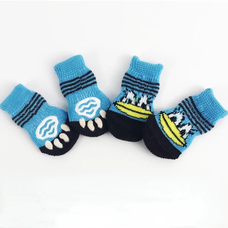 4 Pack Dog Socks Cartoon Non-Slip Cat Puppy Shoes Print Foot Cover Pet Paw Protection for Small Dog Chihuahua Spitz Yorkie