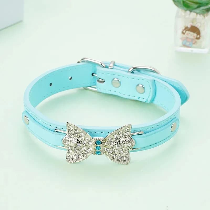 Cute PU Leather Dog Puppy Collar Bling Rhinestone Bowknot Chihuahua Collar for Small Medium Larger Dog XXS-XL Dog Accessories