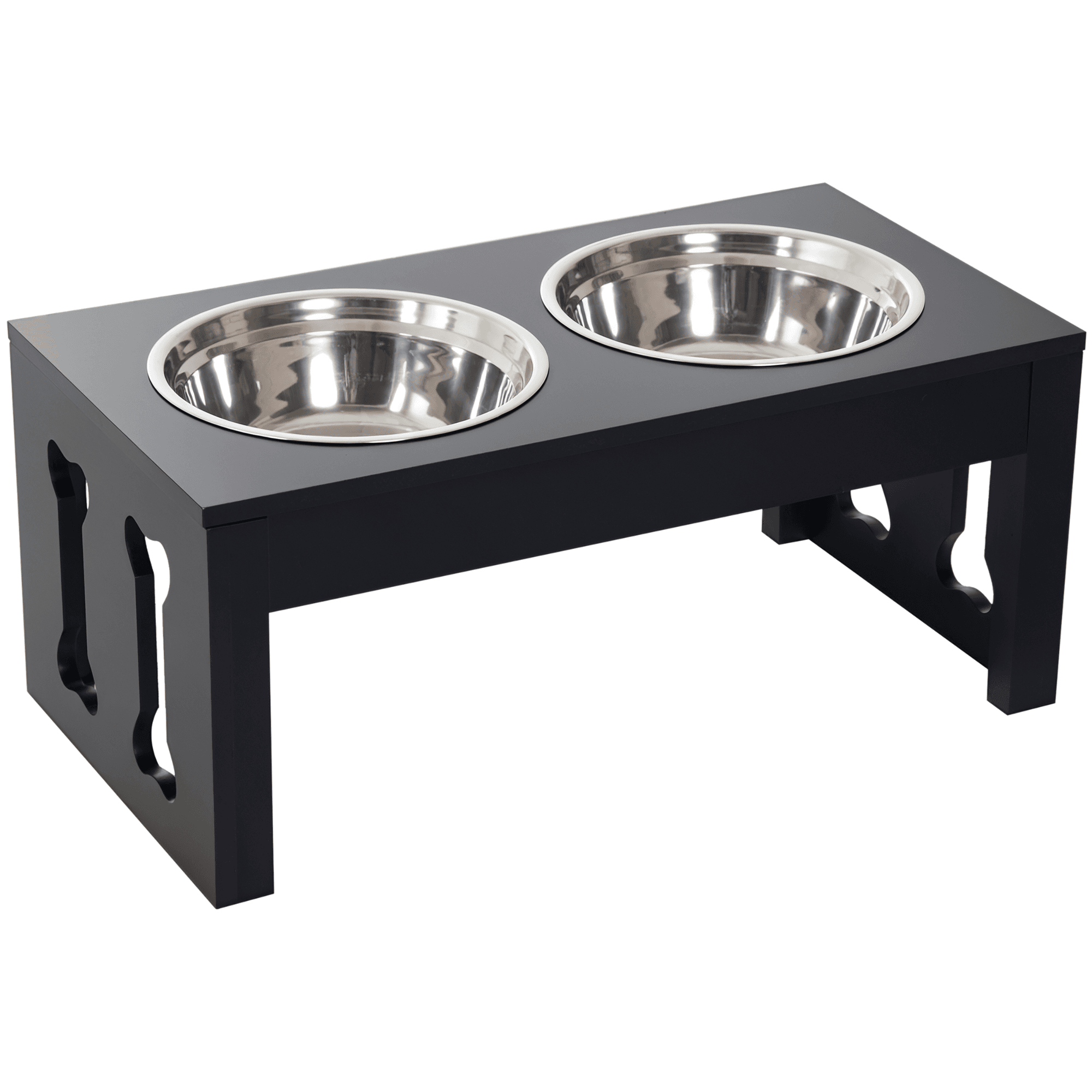 23" Modern Decorative Raised Dog Bowls, Wooden Heavy Duty Pet Food and Water Bowl, Elevated Feeding Station, Black