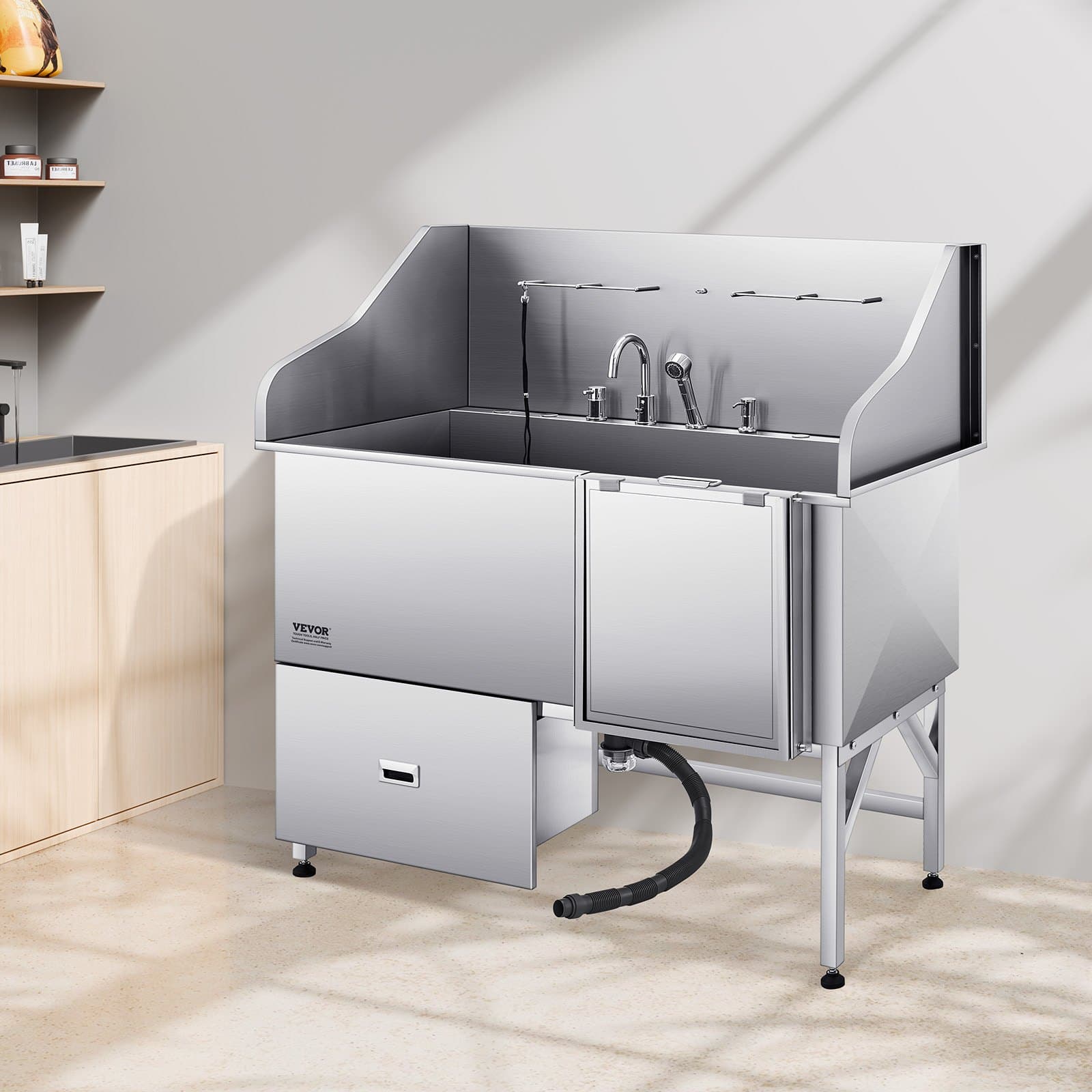 61 Inch Dog Grooming Bath Tub Stainless Steel W Ramp Water Filter