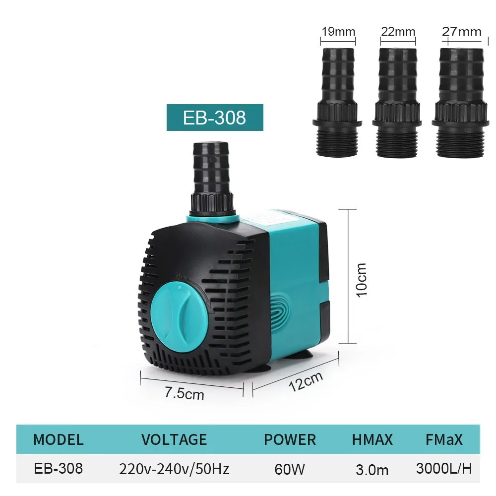 Aquarium Submersible Water Pump 3-60W Fountain Filter Fish Pond Quiet Water Pump Tank Fountain Side Suction Pump EU US UK Plug