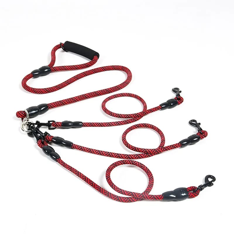 Nylon Weave Three Heads One Drag Three Dog Leash Round Rope Pet Traction Belt Dog Chain Strong Safety Dog Lead Leash Foam Handle