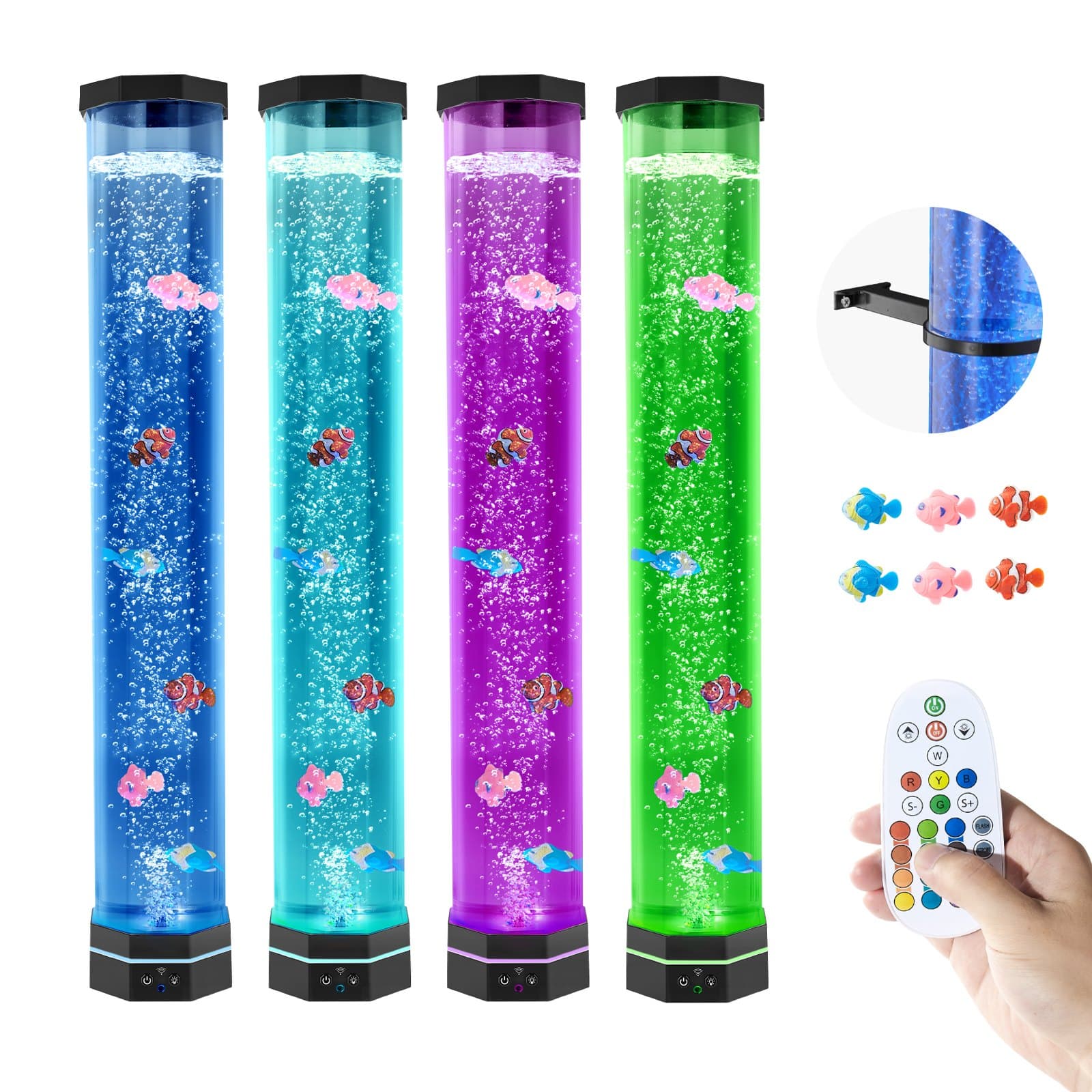 Sensory Bubble Tube Lamp, 2.67 Ft Bubble Fish Tube, Sensory Aquarium Lamp With 6 Floating Fish & 16 Color Effects, Remote Control, Stress Relief Calming Light For Bedroom Living Room Home Decor