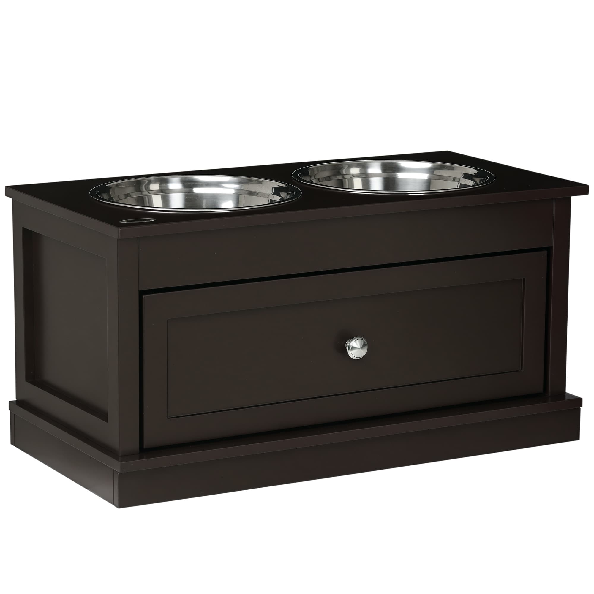 Large Elevated Dog Bowls with Storage Drawer Containing 11L Capacity, Raised Dog Bowl Stand Pet Food Bowl Dog Feeding Station, Brown