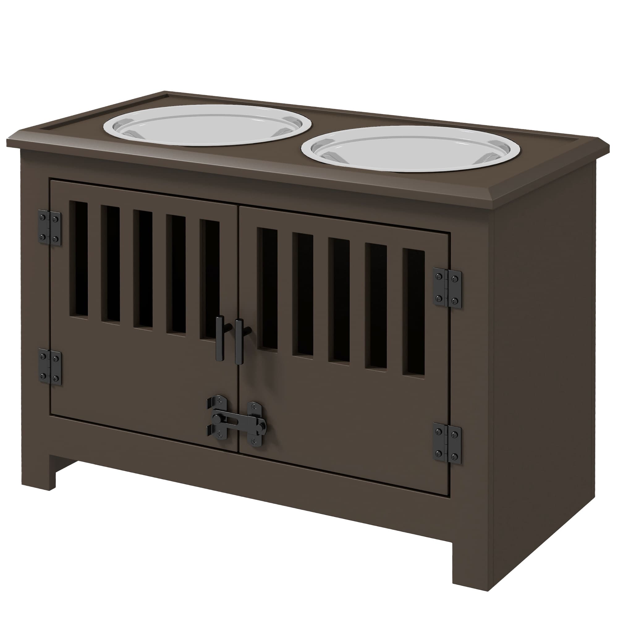 Dog Food Storage Cabinet with Bowls & Dog Feeding Station, Espresso