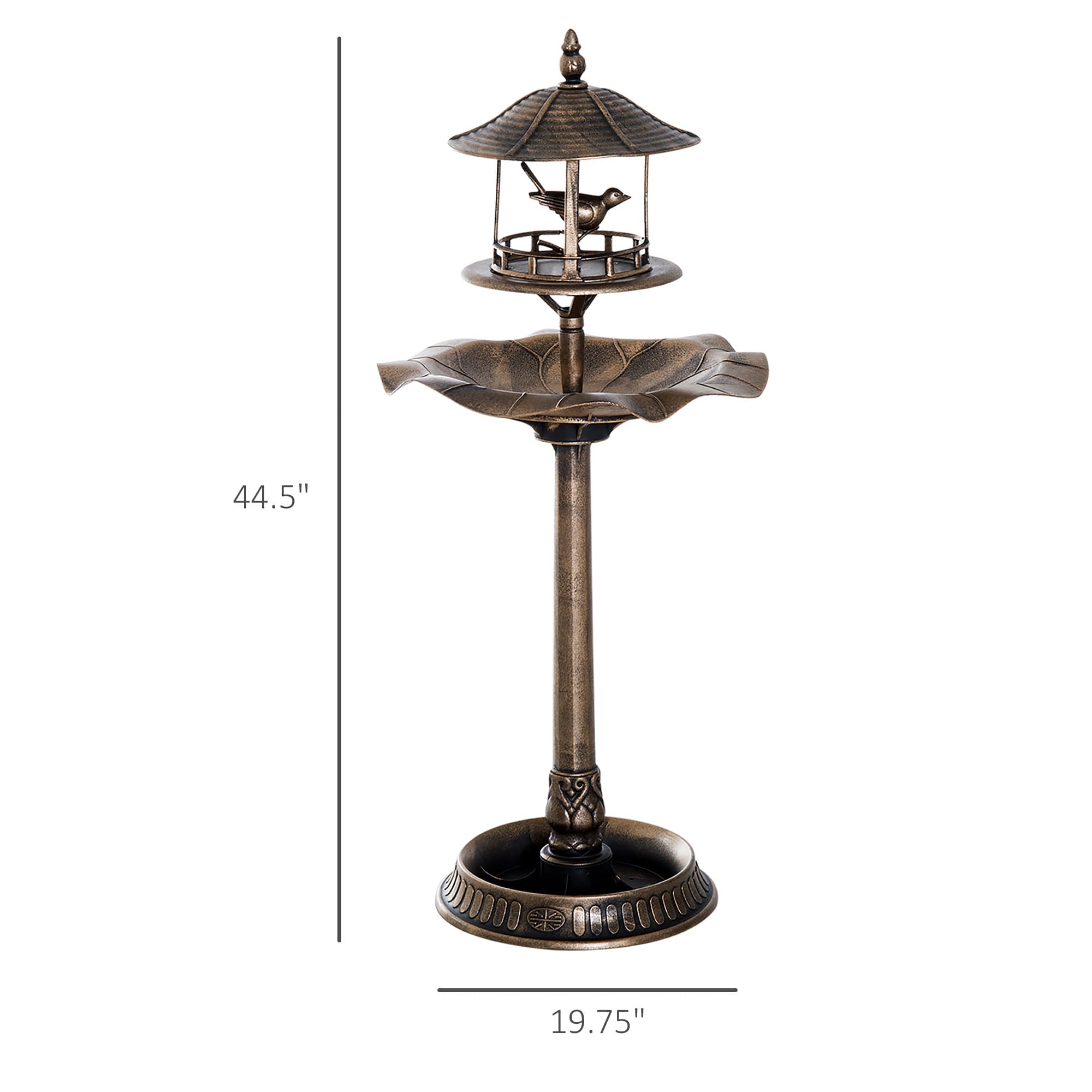 3-in-1 Garden Bird Bath Bowl Pedestal With Bird Feeder, Large Water Basin, Underneath Flower Planter, Bronze
