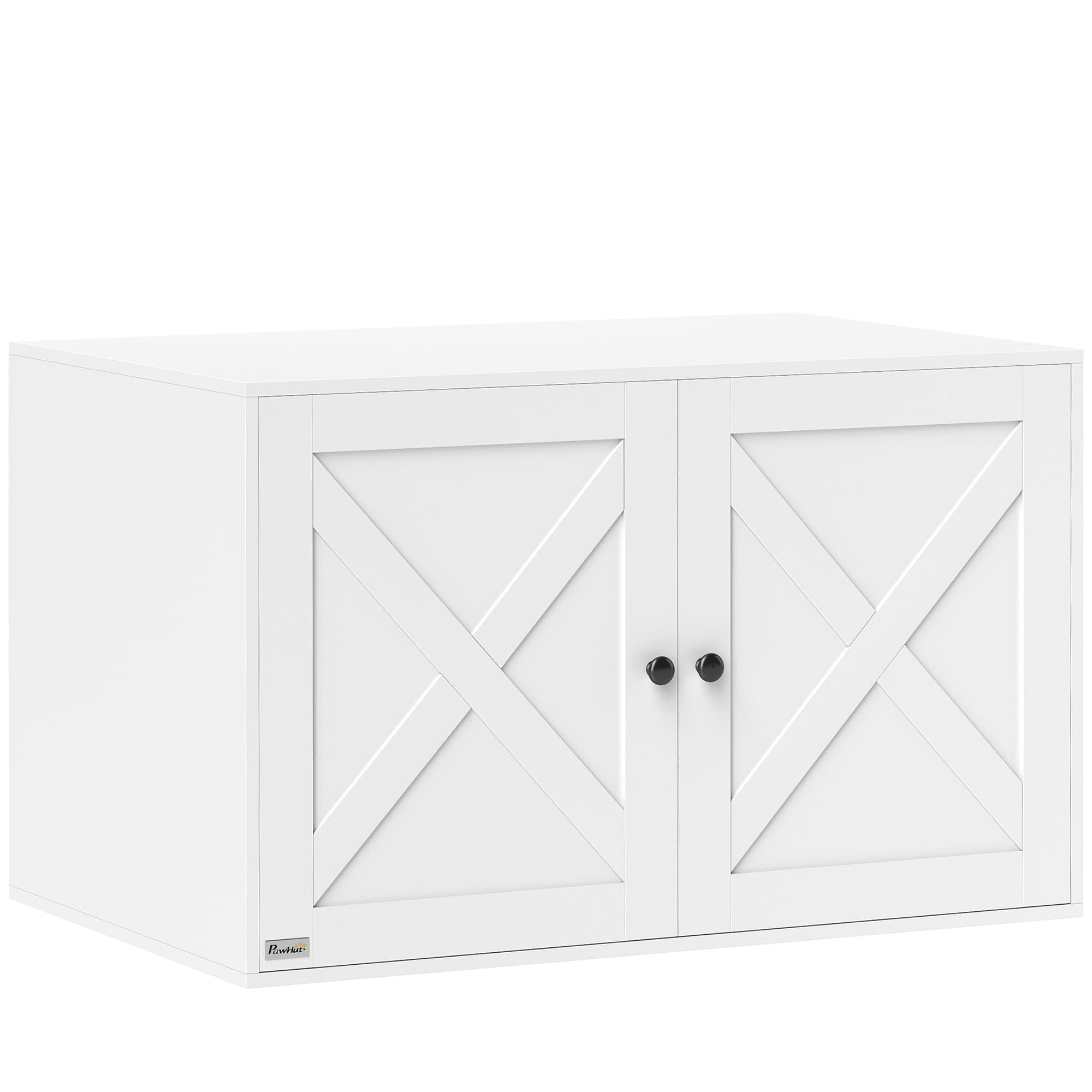 Cat Litter Box Enclosure With Barn Door, Cat Hole, 31.5 X 21 X 20, White