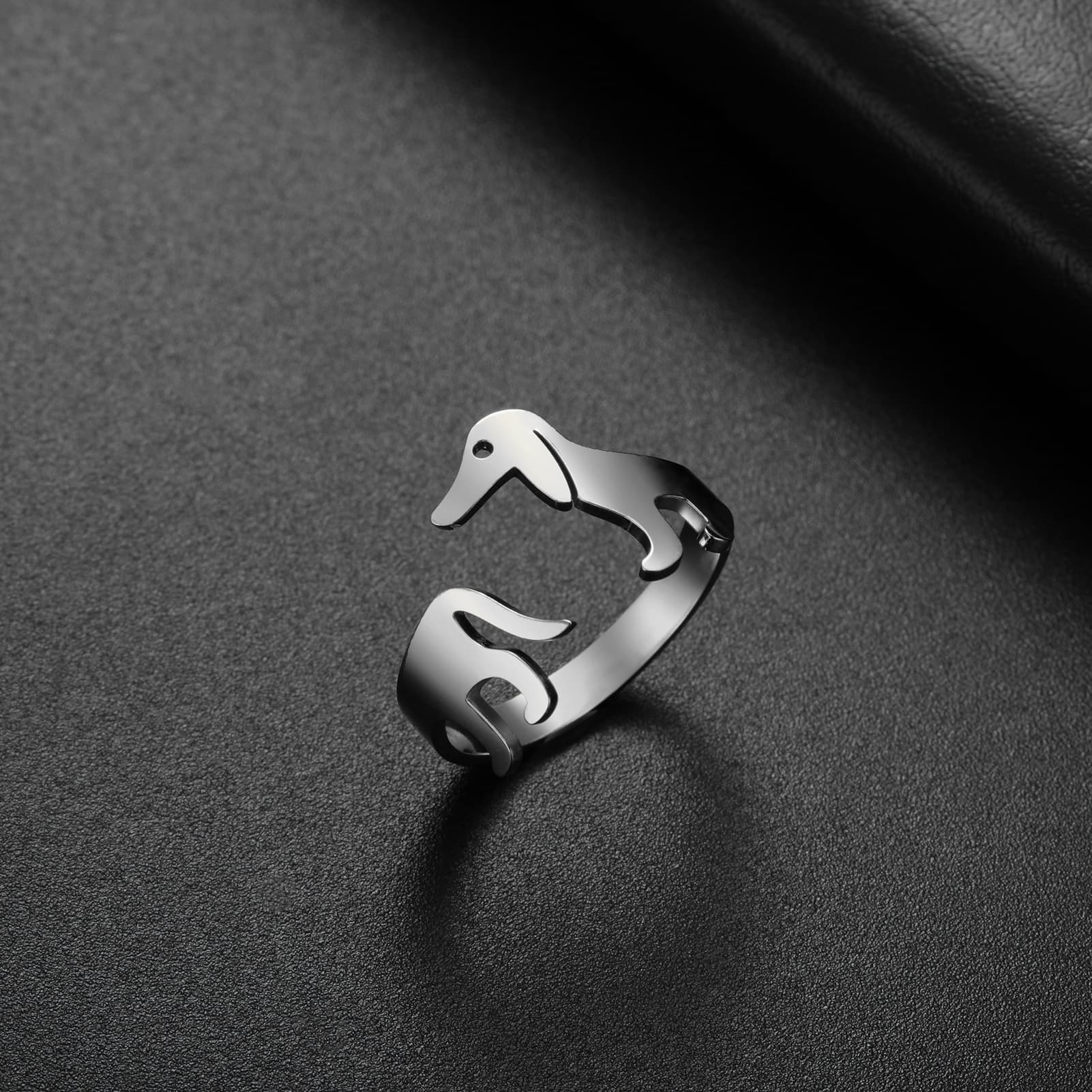 Titanium Steel Ornament Sausage Dog Adjustable Ring