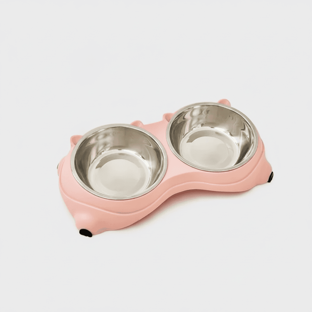 Anti Slip Base Double Cat Food Bowl, Pink Stainless Steel Food And Water Bowl, Easy To Clean And Detachable Design, Cat And Dog Pet Feeder