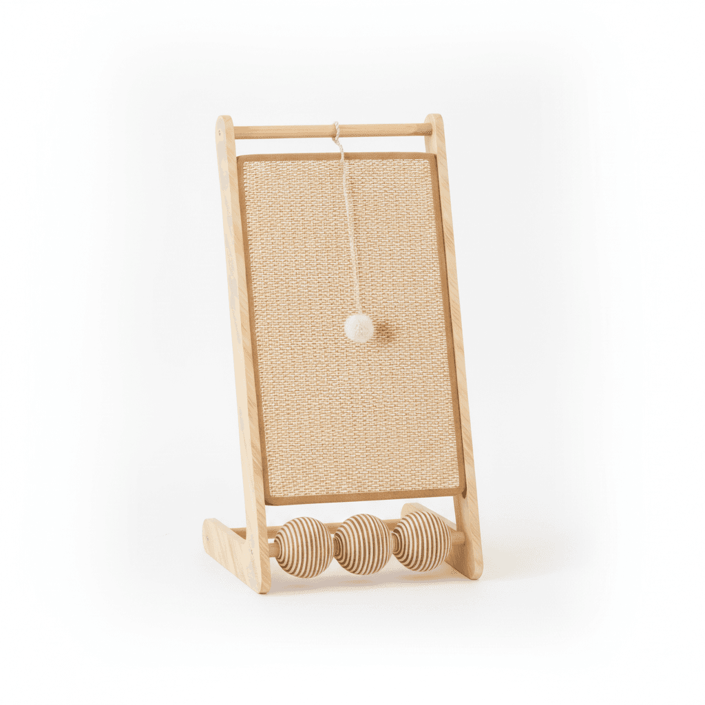 Large Vertical Sisal Cat Scratcher With Balls, Wooden Frame -Sisal Scratching Surface, Hanging Teaser Ball-Sisal Balls, Cat Claw Care & Play Toy