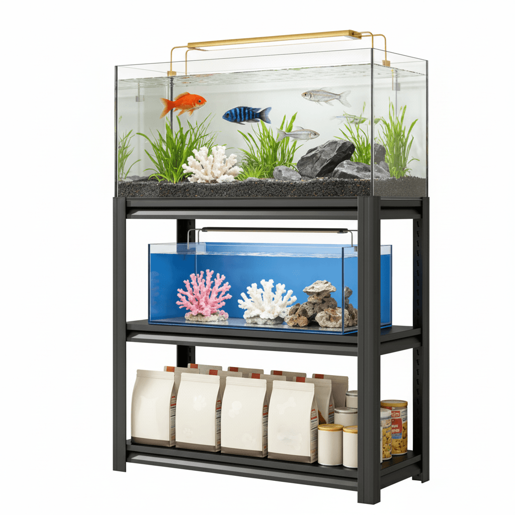 30-40 Gallon Fish Tank Stand - Metal Aquarium Stand, 47.2 W X 18 D X 39 H Adjustable Heavy Duty Garage Storage Shelving Rack, 3-Tier Fish Tank Rack Shelf For Home Office, Tank Not Included