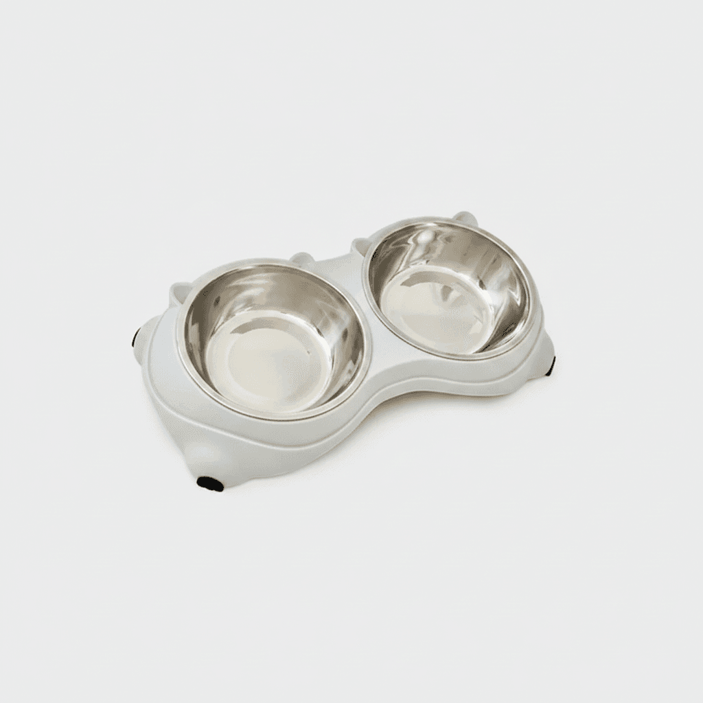 Anti Slip Base Double Cat Food Bowl, Gray Stainless Steel Food And Water Bowl, Easy To Clean And Detachable Design, Cat And Dog Pet Feeder
