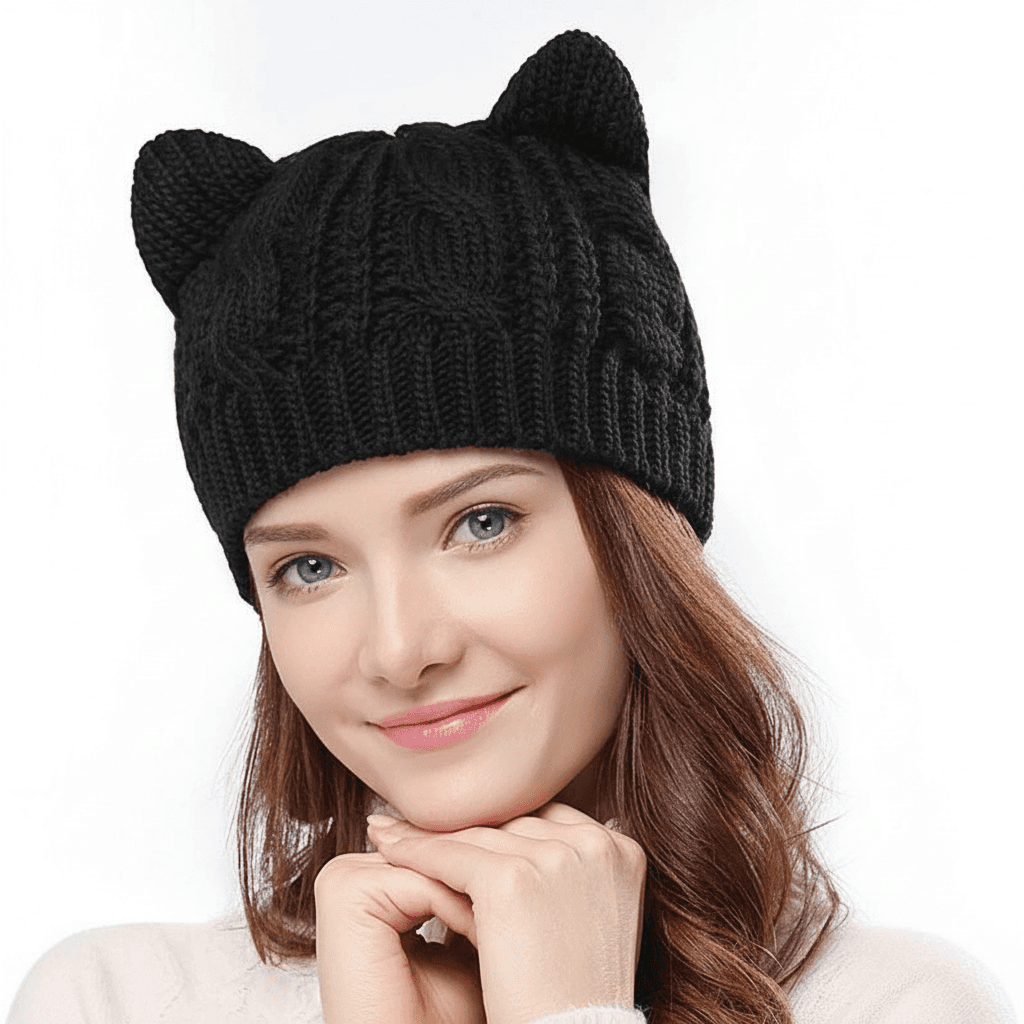 Hand Made 3D Cute Knitted Cat Ear Beanie For Winter