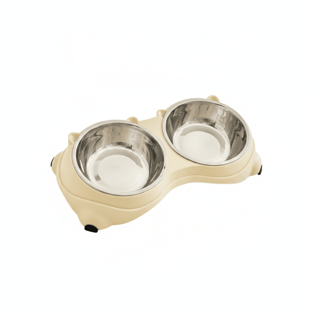 Anti Slip Base Double Cat Food Bowl, Yellow Stainless Steel Food And Water Bowl, Easy To Clean And Detachable Design, Cat And Dog Pet Feeder