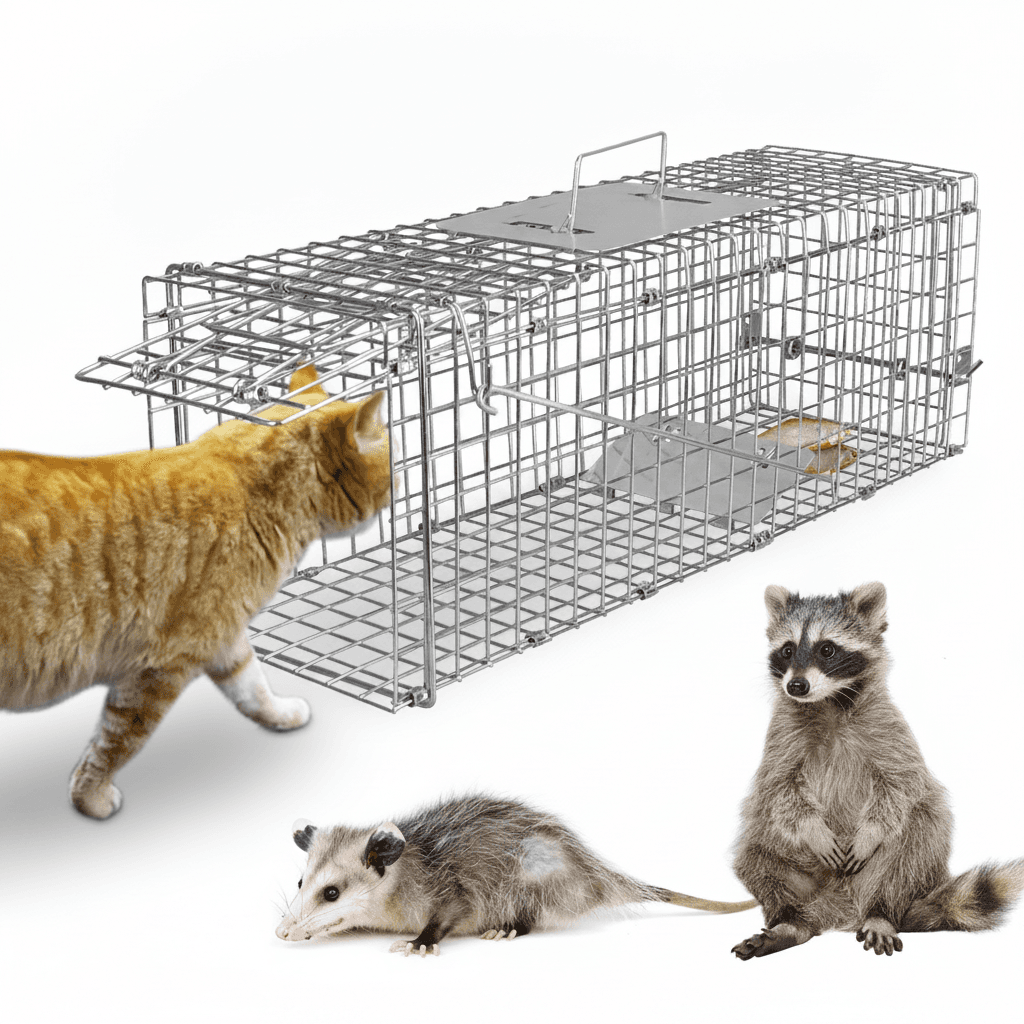 Cat Trap Cage Catch Release Live Animal Rodent Cage Foldable Galvanized Wire