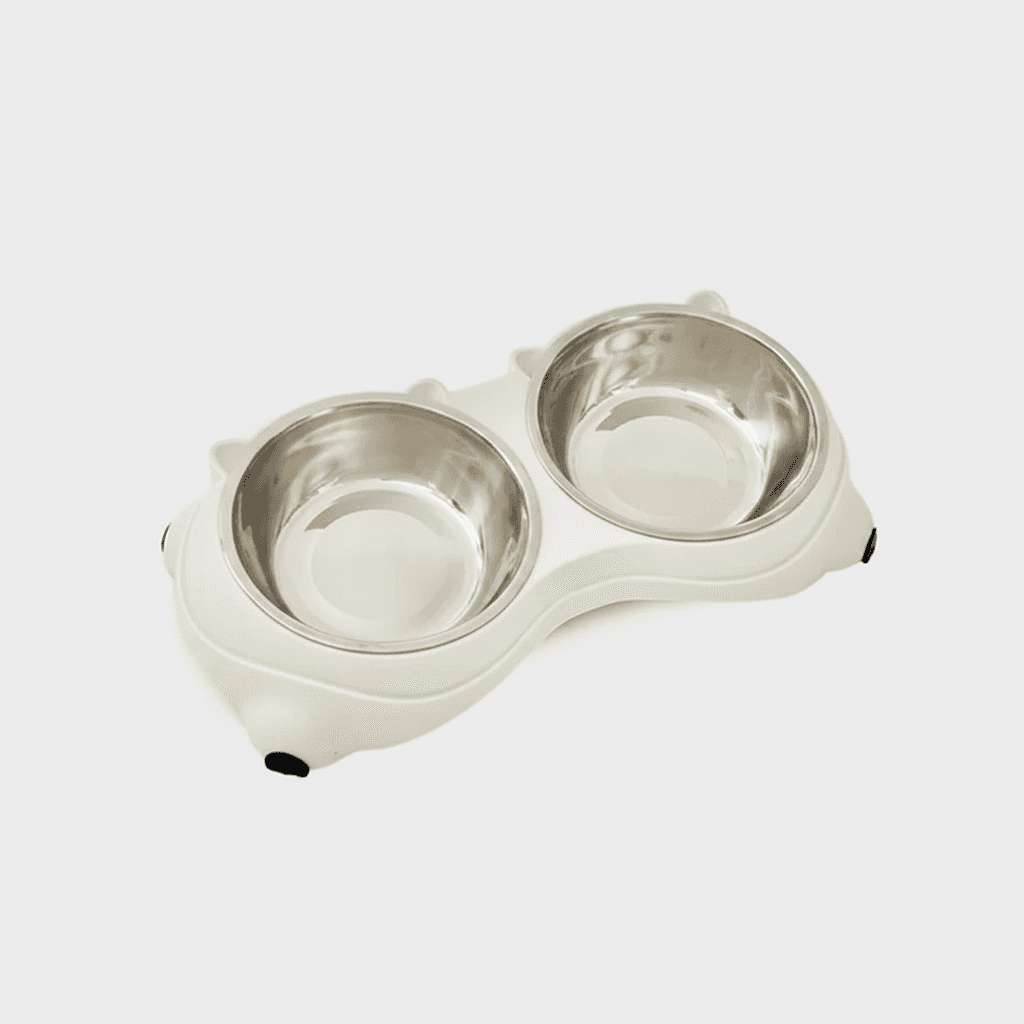Anti Slip Base Double Cat Food Bowl, White Stainless Steel Food And Water Bowl, Easy To Clean And Detachable Design, Cat And Dog Pet Feeder