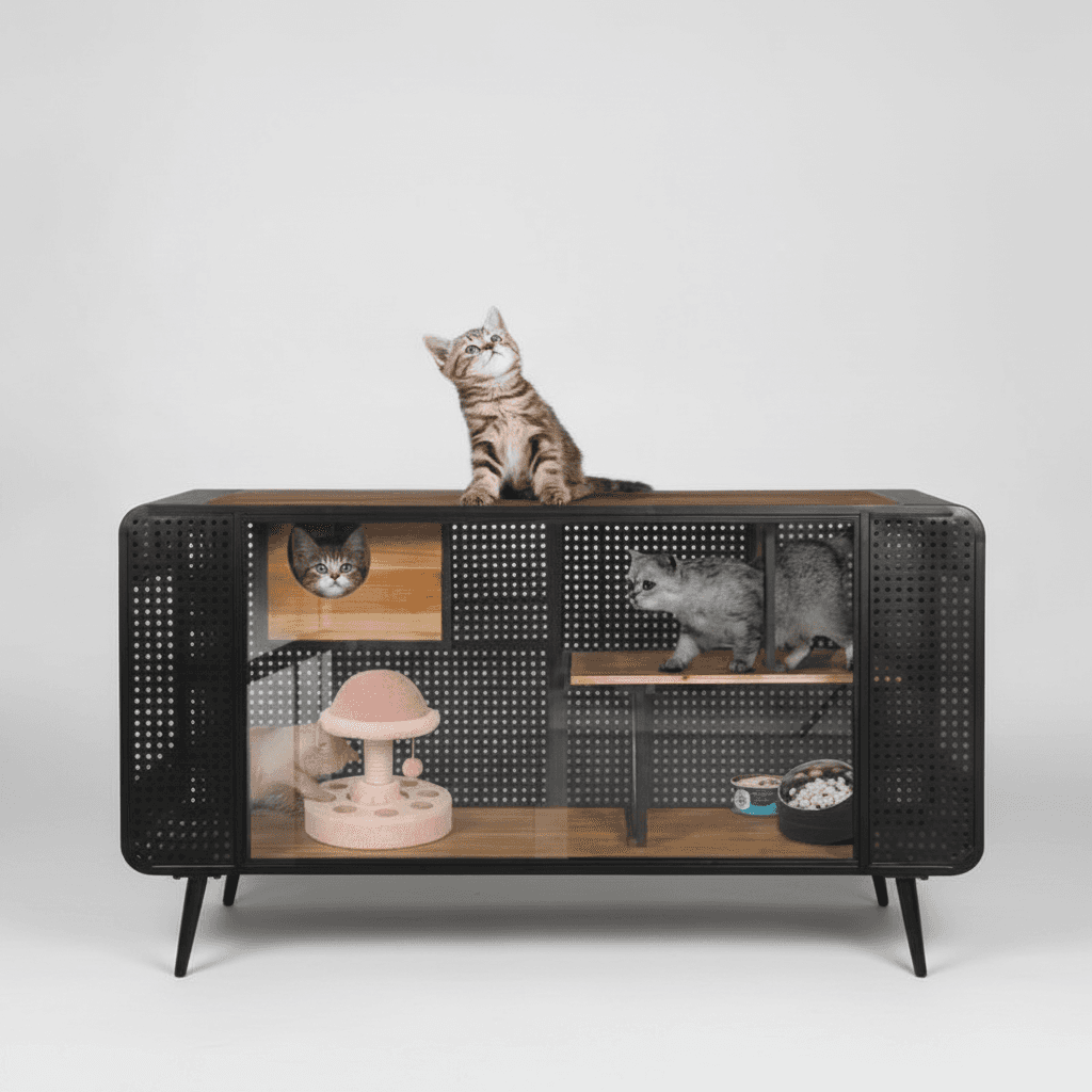 55.12 Inch Spacious Cat House With Tempered Glass, Prohibited Platform Temu