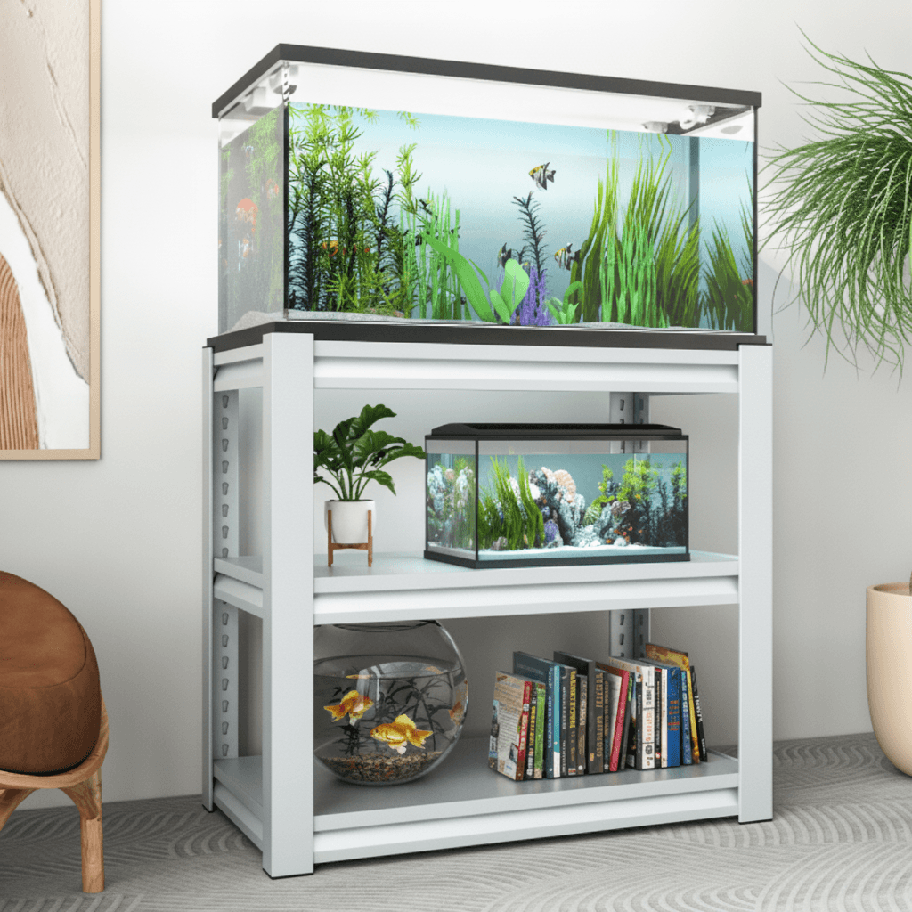 20-30 Gallon Fish Tank Stand - Metal Aquarium Stand, 34 W X 18 D X 31H Adjustable Heavy Duty Reptile Tank Stand, Adjustable 3-Tier Fish Tank Rack Shelf For Home Office, Tank Not Included