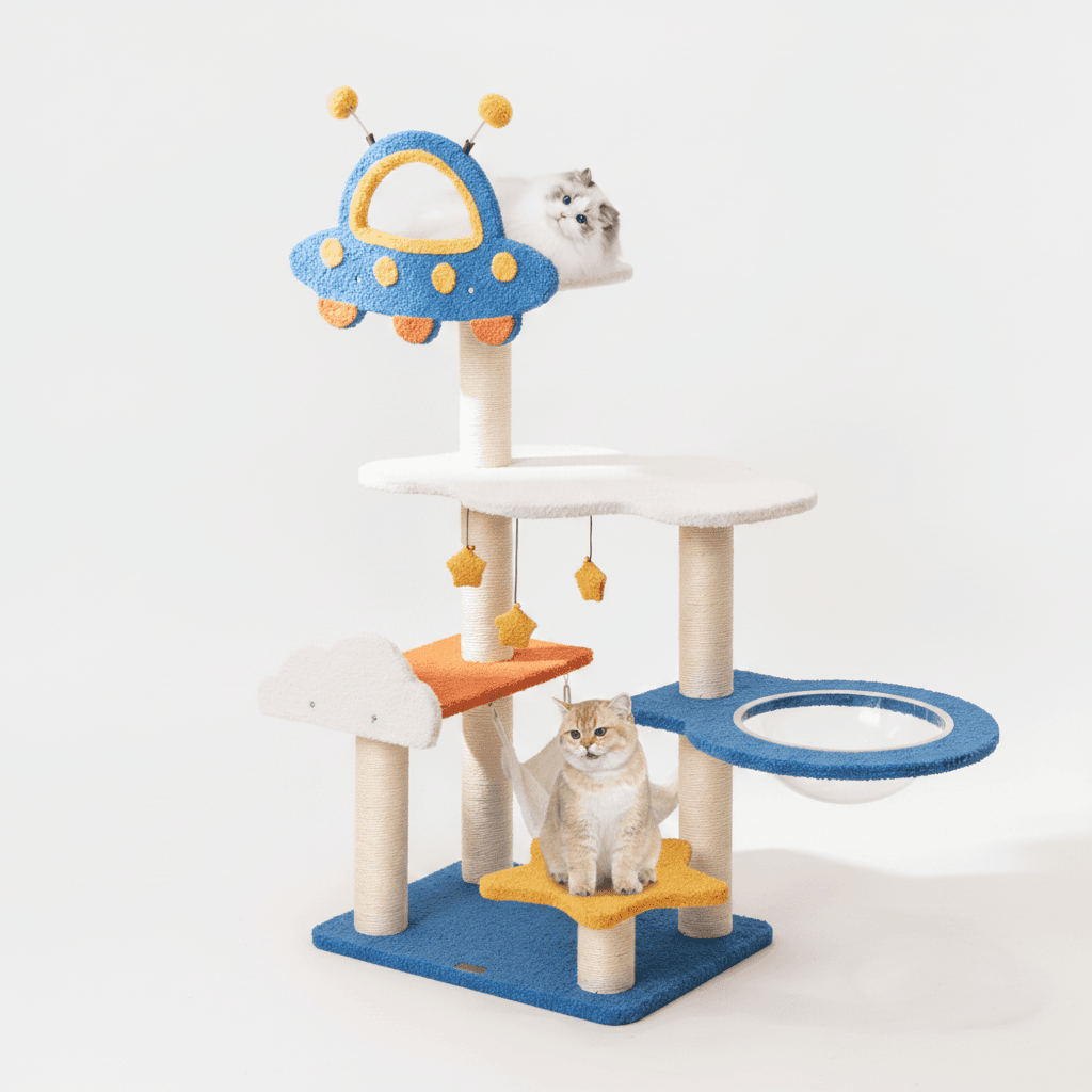 49 Inches Tall Cat Tree With UFO Top Perch Space Capsule And Sisal Scratching Posts