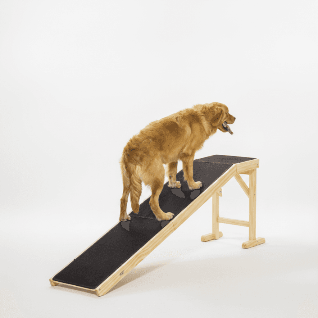 PawHut Dog Ramp For Bed, Pet Ramp For Dogs With Non-Slip Carpet And Top Platform, 74 X 16 X 25, Natural
