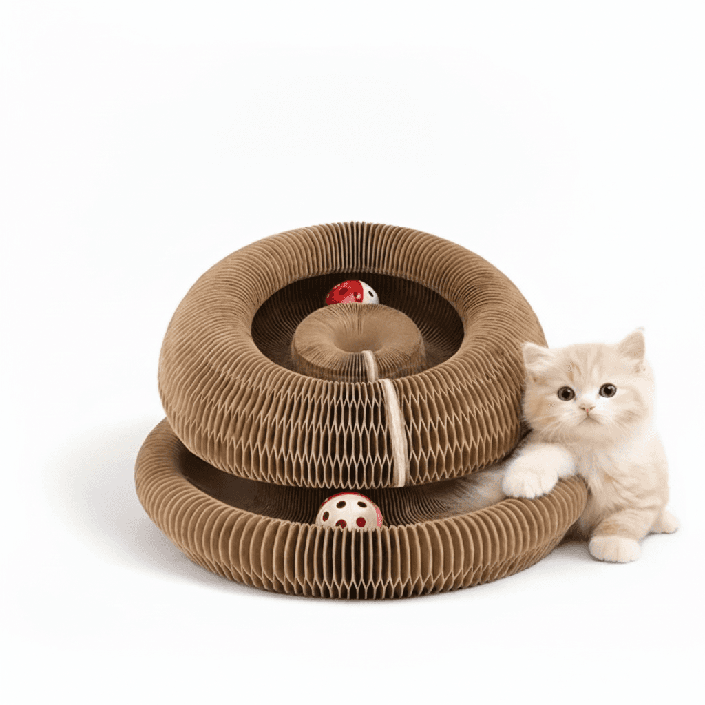 2PCS Kitty Curls Cat Toy - Foldable Accordion Cat Scratcher WithBall - Magic Organ Cat Scratch Board For Interactive Play -Calming Features