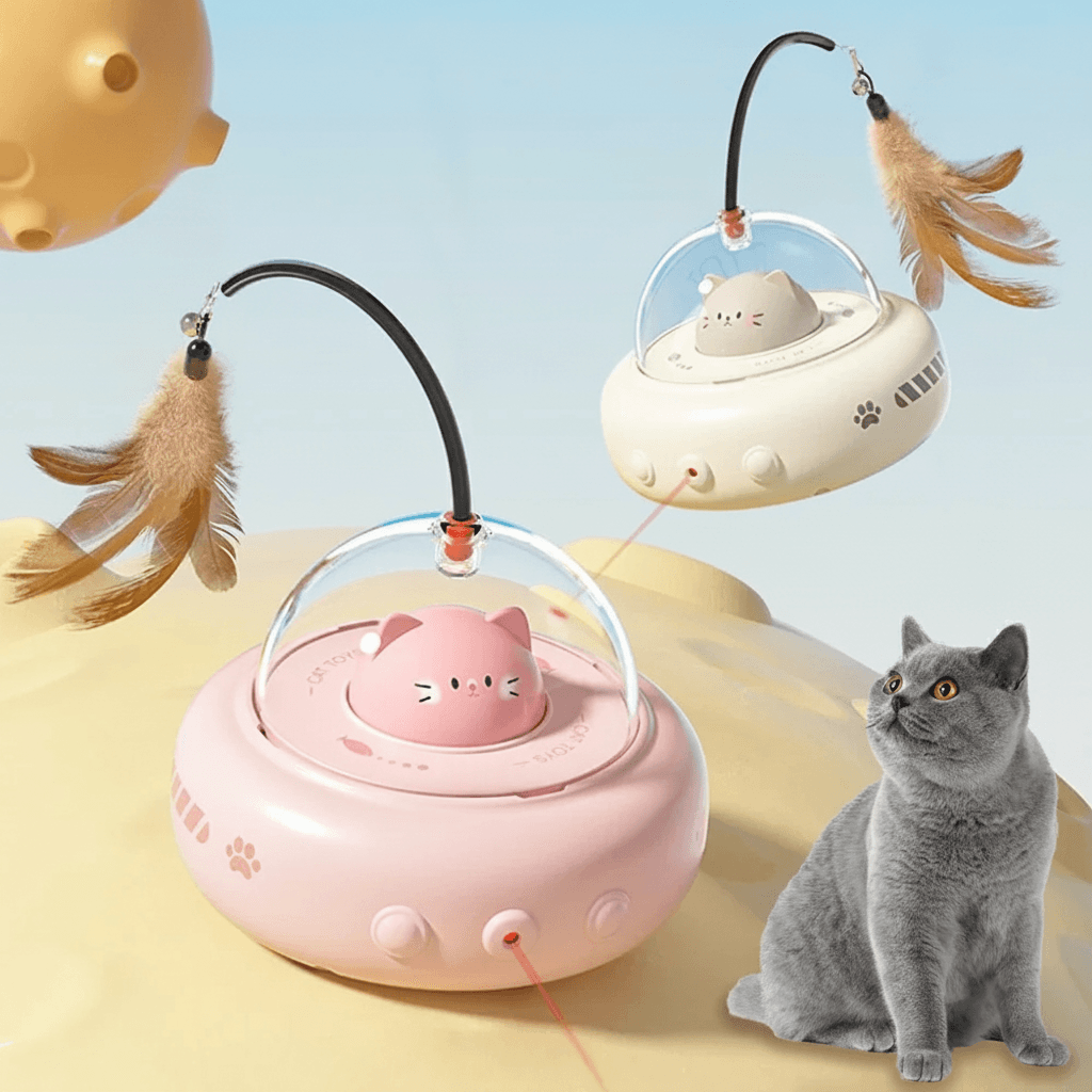 Smart Teaser Cat Toy Electric UFO Cat Teaser Stick With Bell Training Pet Toys Replaceable Feather Interactive Cat Supplies Pet Supplies Pets Products